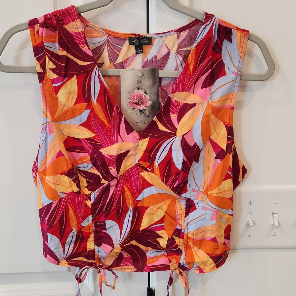 Lily Rose Floral Print Tie-Waist Cropped Tank - Multi